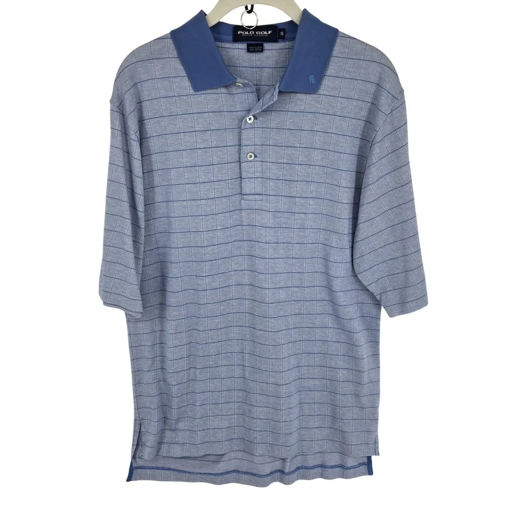 Ralph Lauren Polo Golf Polo Shirt Mens Small Blue Windowpane Short Sleeve Logo‎